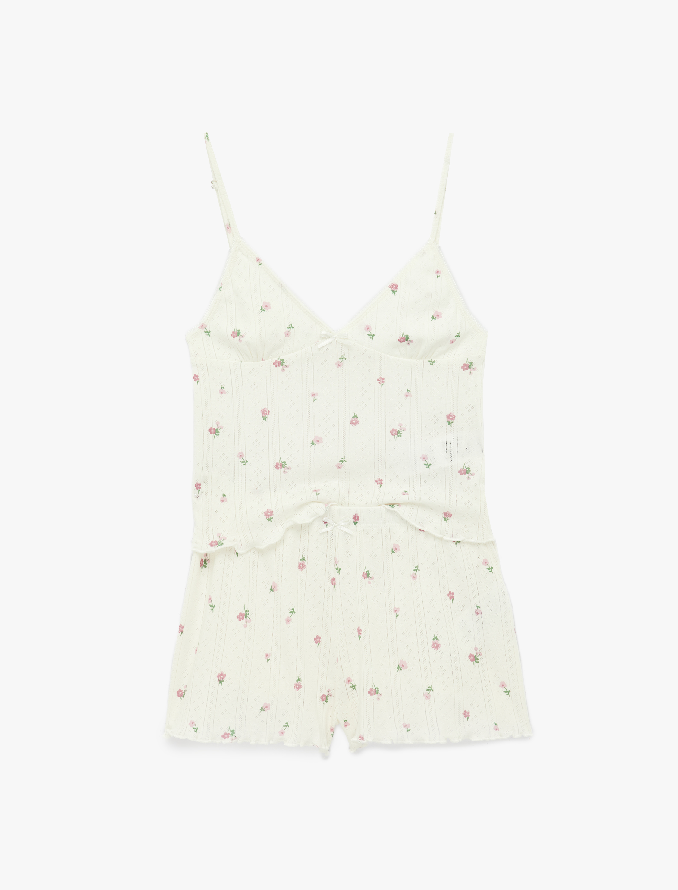   Rahat Kesim Kolsuz V Yaka Pamuklu Çiçekli Pijama Takımı - 2'li Set