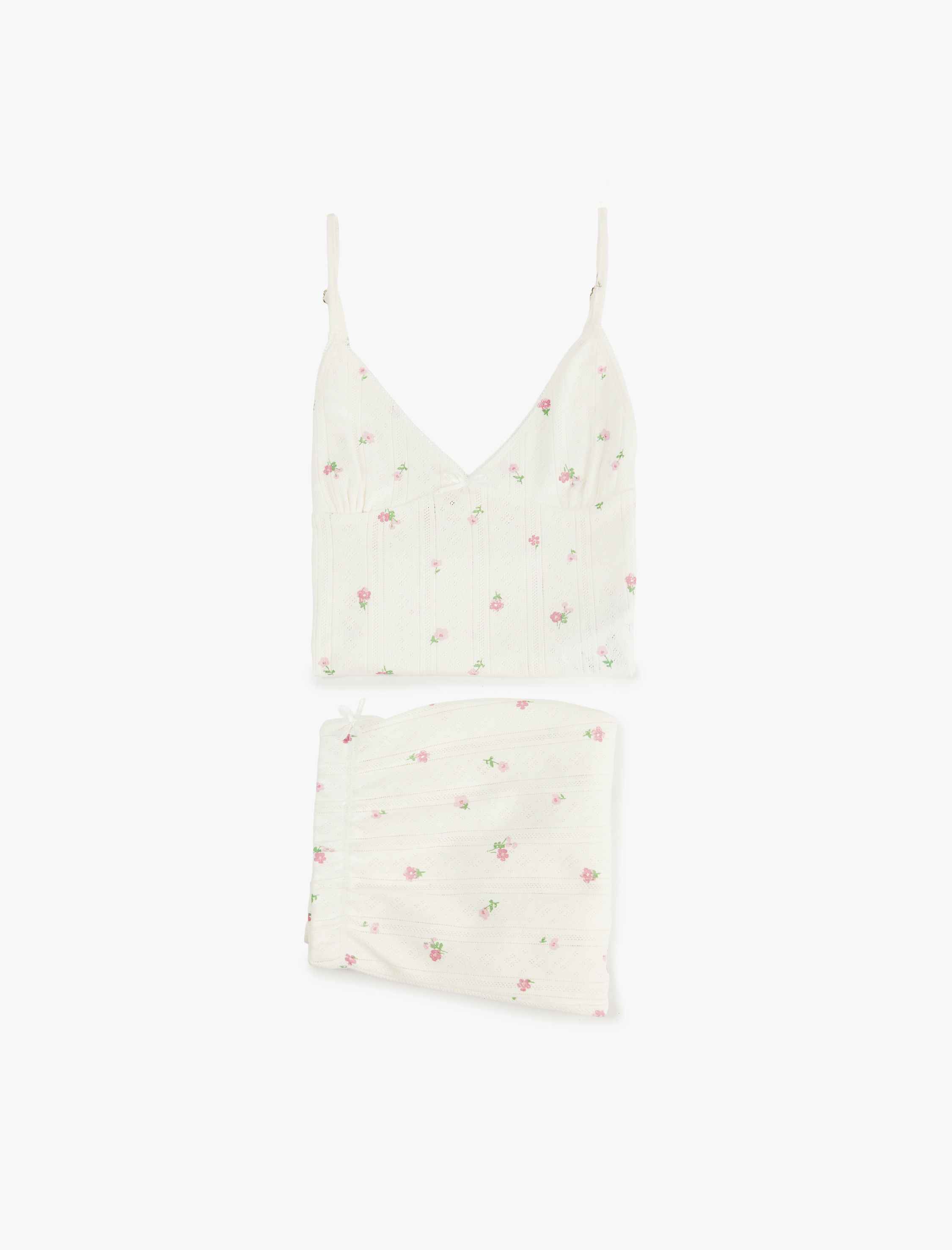   Rahat Kesim Kolsuz V Yaka Pamuklu Çiçekli Pijama Takımı - 2'li Set