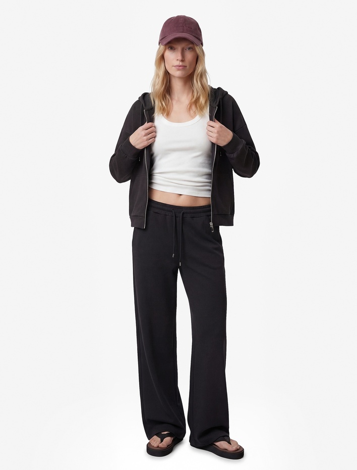  Modal Uzun Kollu Cepli Tam Fermuarlı Kapüşonlu Sweatshirt