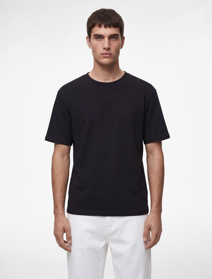  Bisiklet Yaka Kısa Kollu Pamuklu Tok Kumaş Rahat Kalıp Basic Tişört