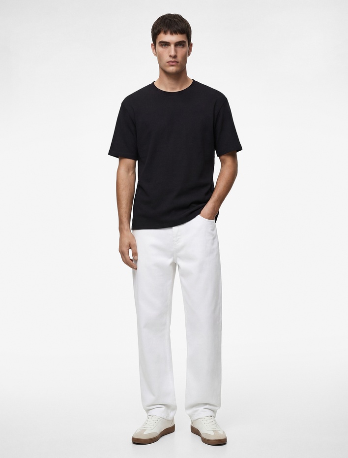  Bisiklet Yaka Kısa Kollu Pamuklu Tok Kumaş Rahat Kalıp Basic Tişört