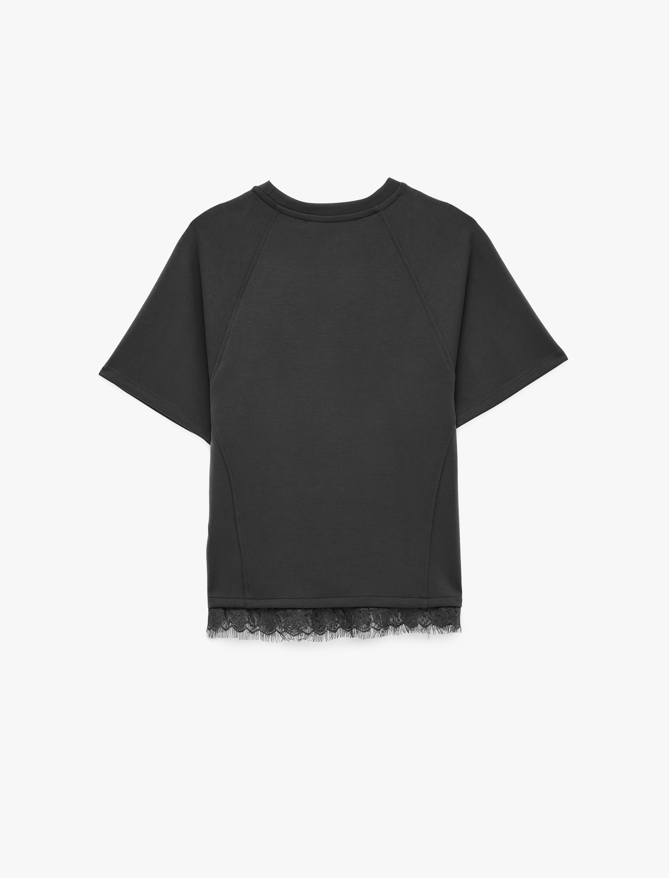   Modal Kumaş Slim Fit Kısa Kollu Bisiklet Yaka Dantel Detaylı Tişört