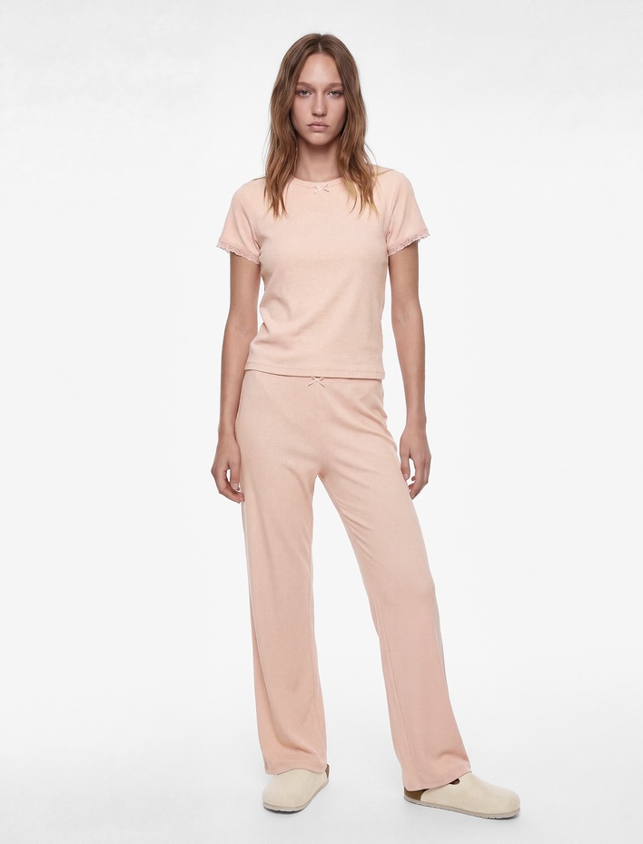  Bisiklet Yaka Kısa Kollu Pijama Takımı