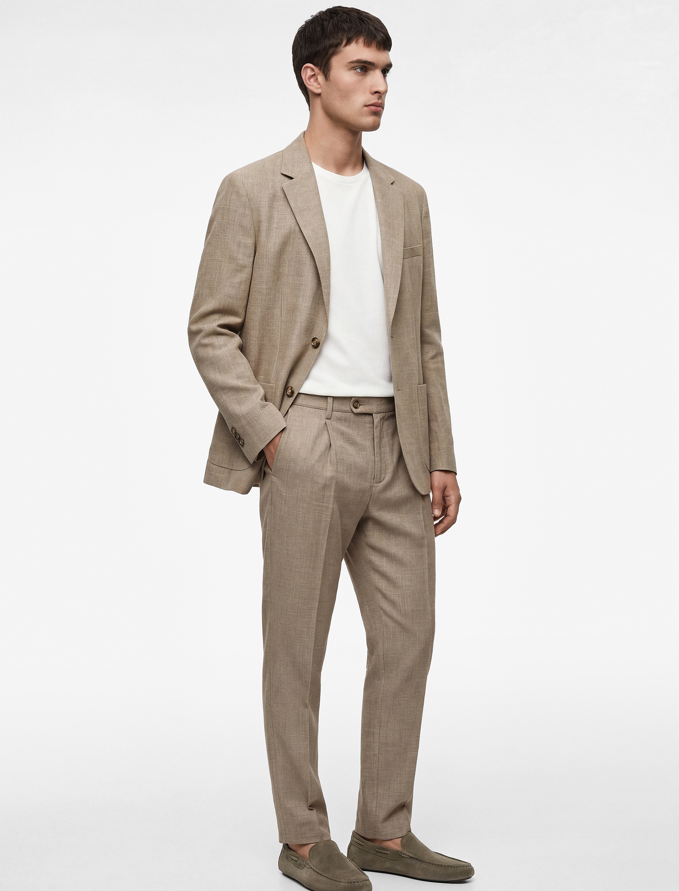   Uzun Kollu Viskon Karışımlı Cepli Düğmeli Mono Yaka Slim Fit Blazer Ceket