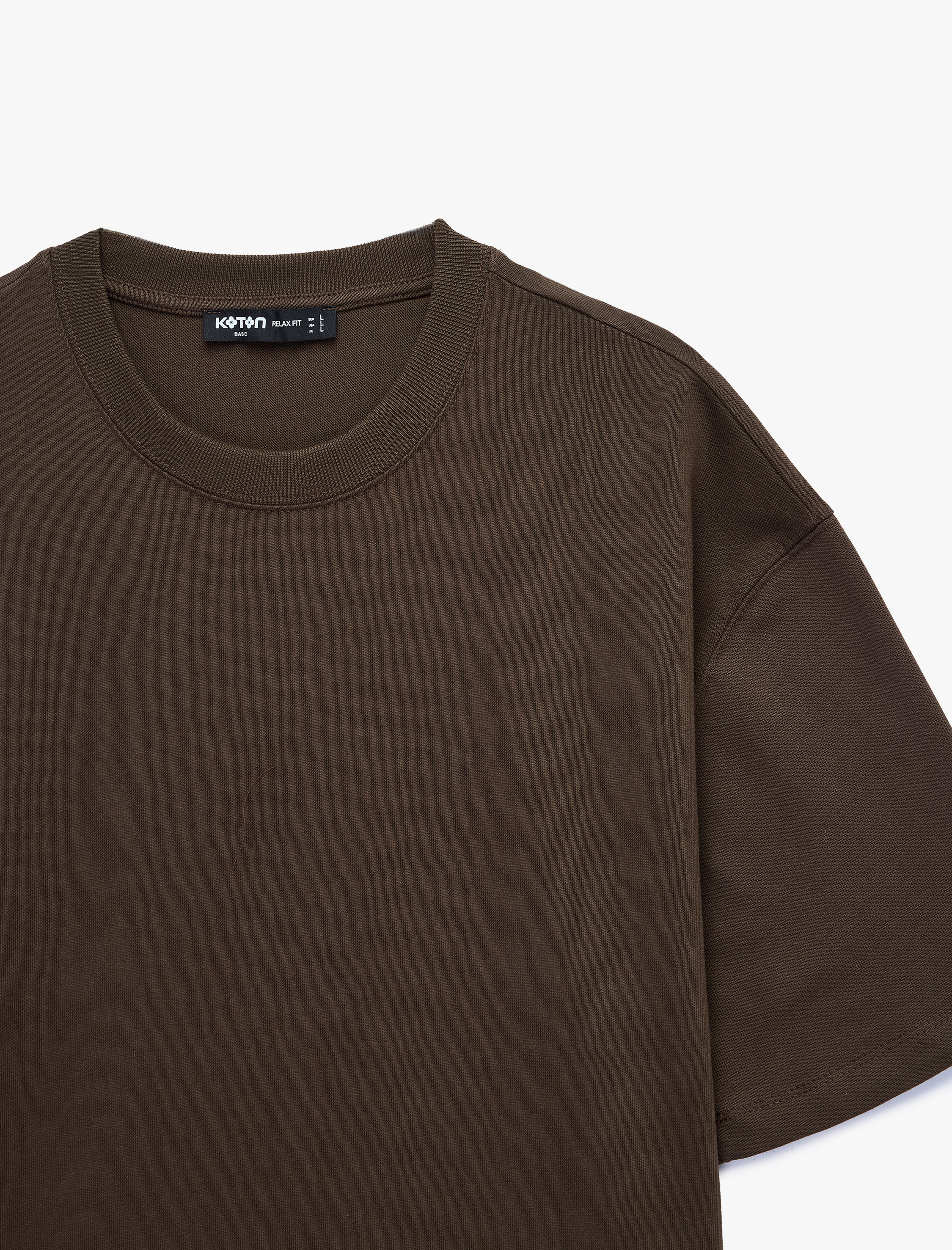   Kısa Kollu Pamuklu Tok Kumaş Bisiklet Yaka Oversize Basic Tişört