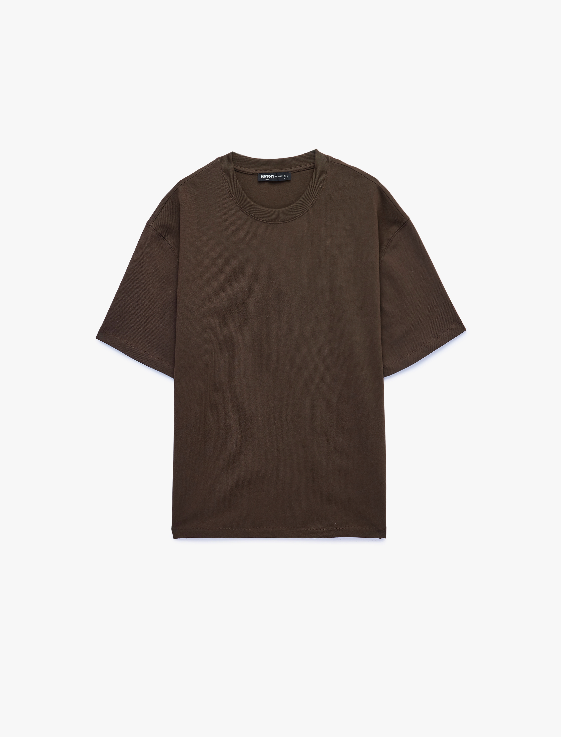   Kısa Kollu Pamuklu Tok Kumaş Bisiklet Yaka Oversize Basic Tişört