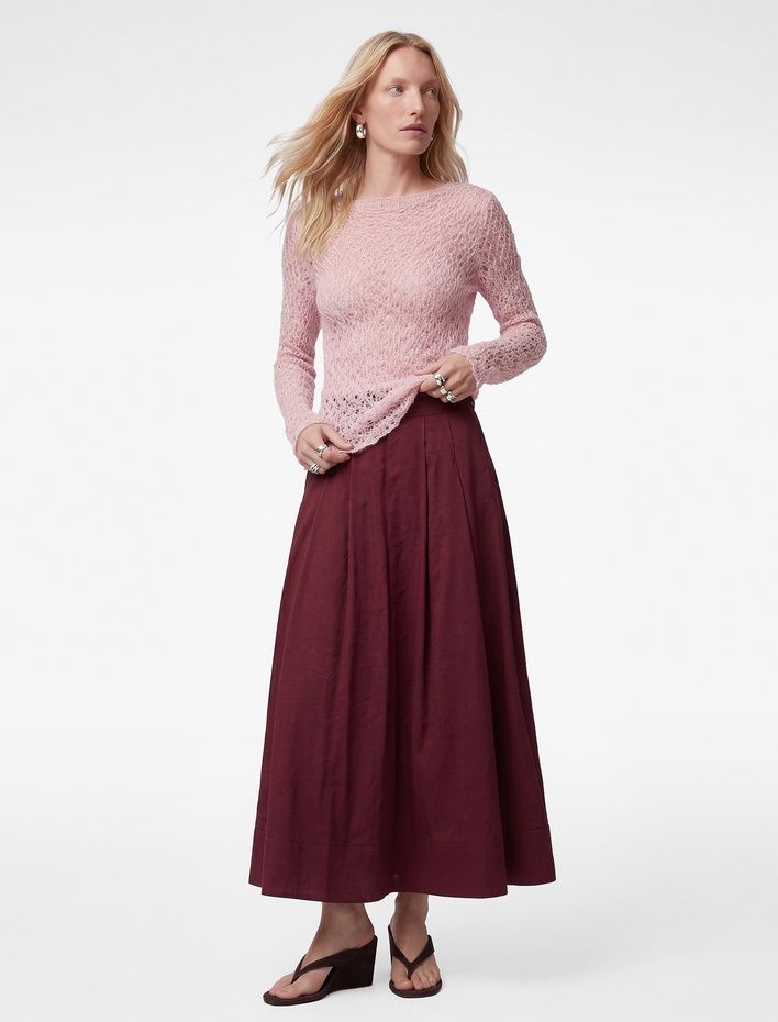  Rahat Kalıp Modal Kumaş Cepli Pileli Midi Etek