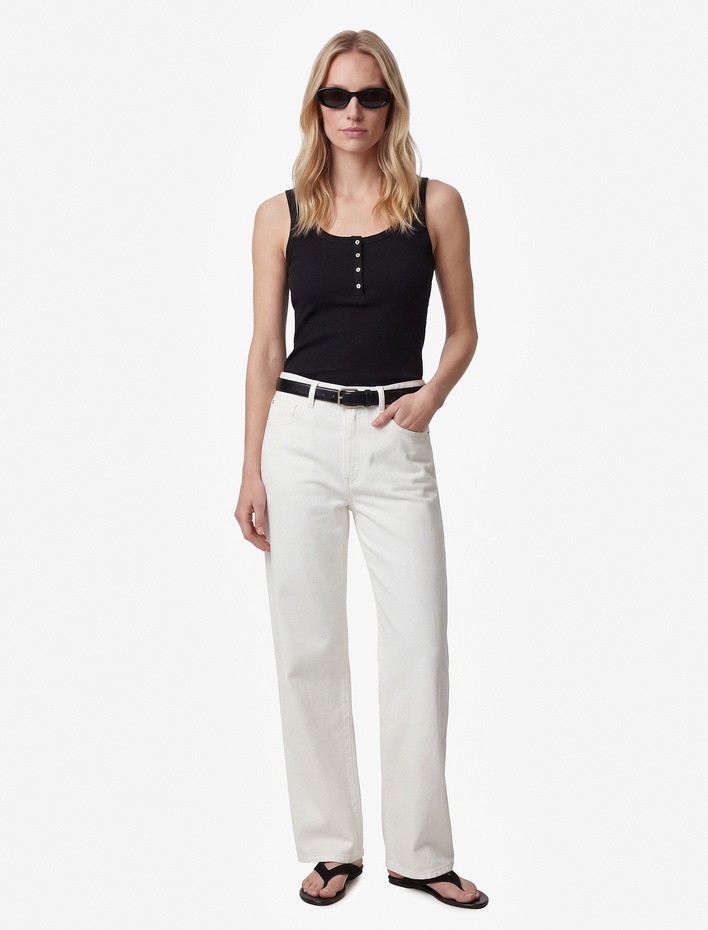  Pamuklu Slim Fit Süs Düğmeli U Yaka Fitilli Atlet