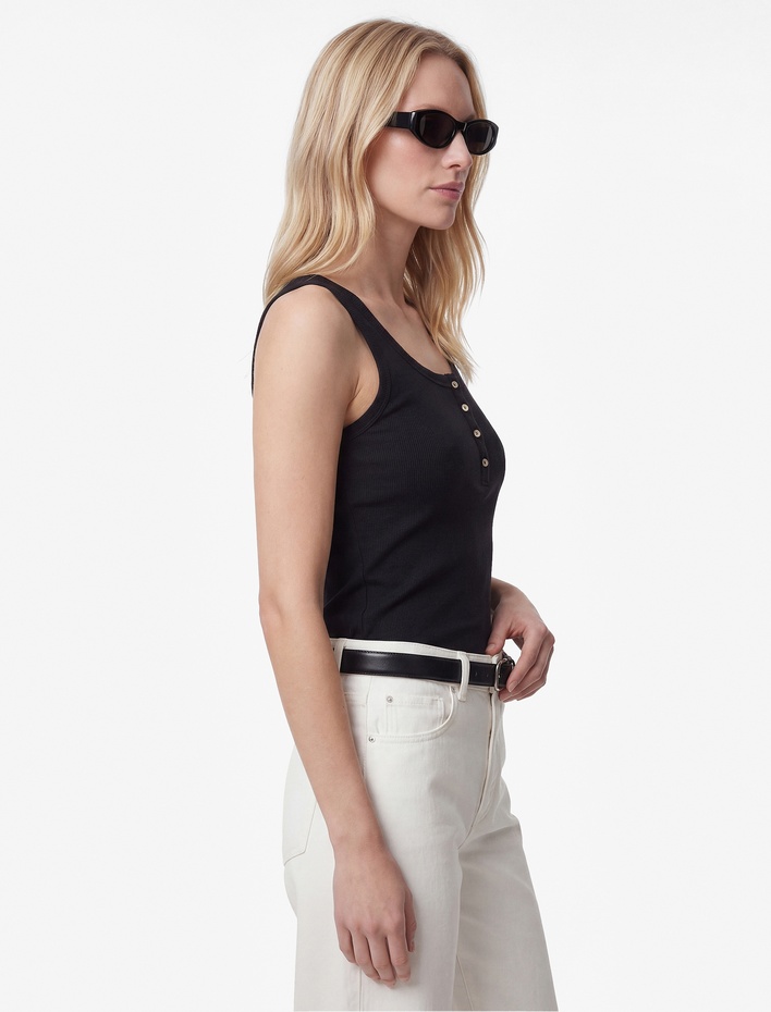  Pamuklu Slim Fit Süs Düğmeli U Yaka Fitilli Atlet