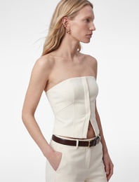 Slim Fit Yırtmaç Detaylı Straplez Korse Büstiyer