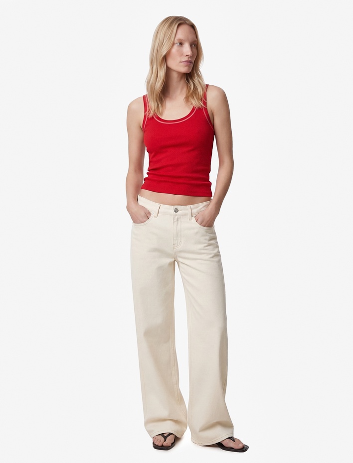  Pamuklu Slim Fit Dikiş Detaylı U Yaka Halter Yaka Fitilli Atlet