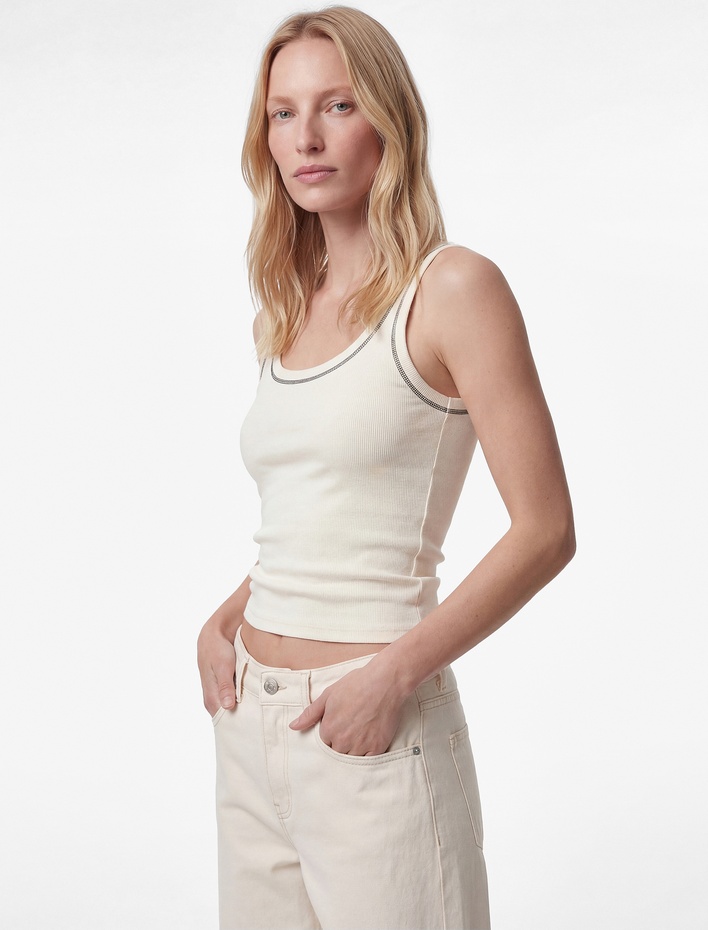  Pamuklu Slim Fit Dikiş Detaylı U Yaka Halter Yaka Fitilli Atlet