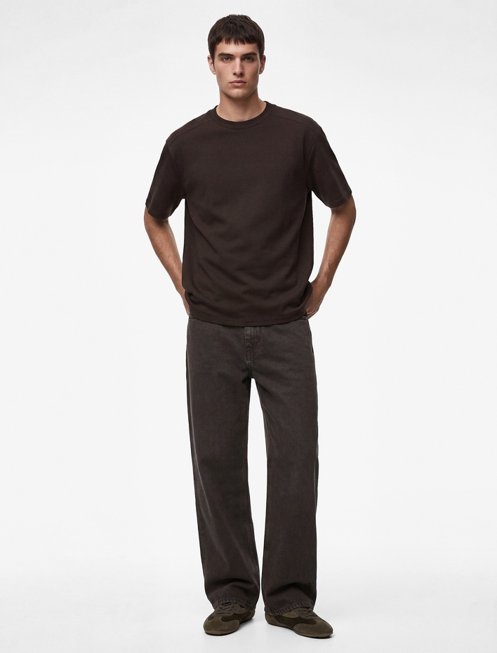  Uzun Kollu Oversize Bisiklet Yaka Kısa Kollu Basic Tişört