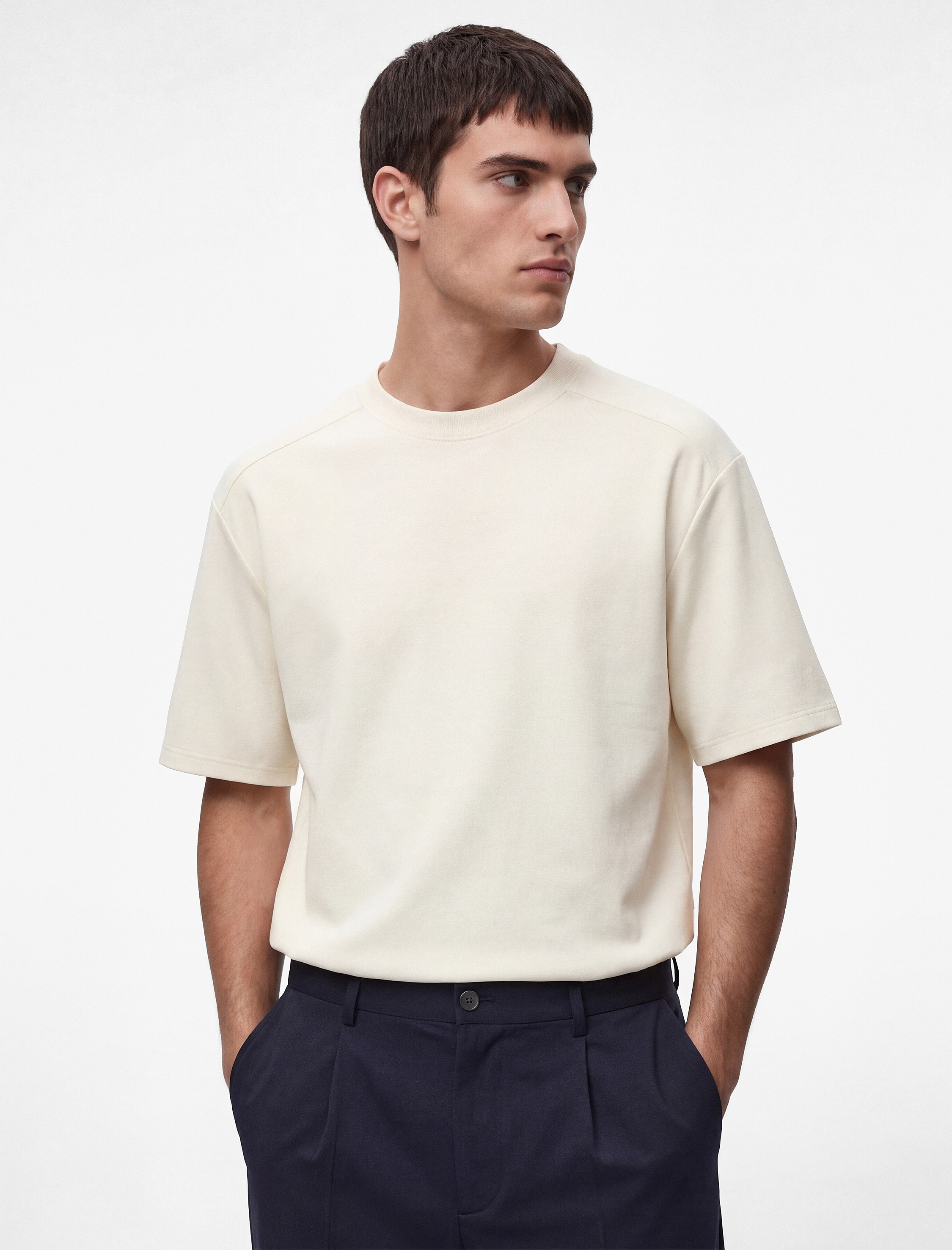   Uzun Kollu Oversize Bisiklet Yaka Kısa Kollu Basic Tişört