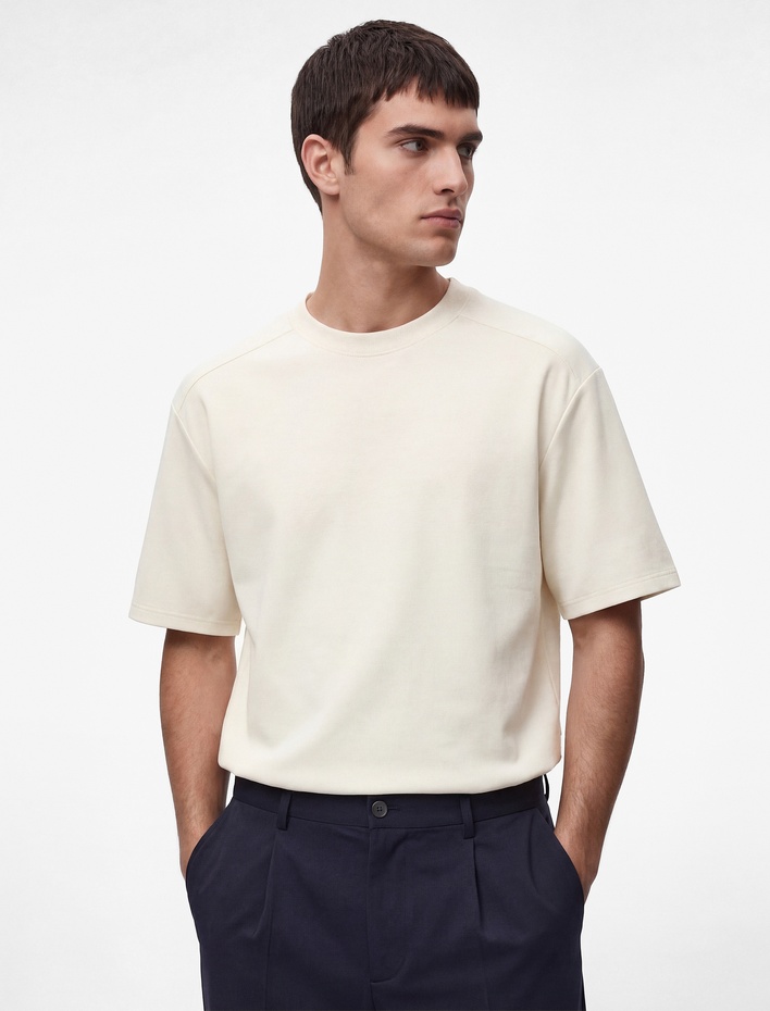  Uzun Kollu Oversize Bisiklet Yaka Kısa Kollu Basic Tişört