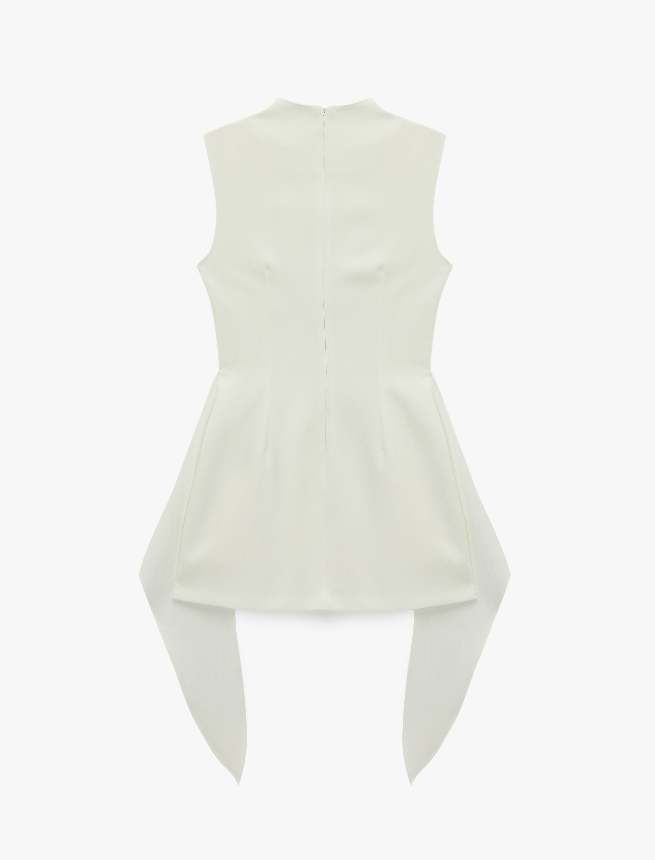 Slim Fit Hafif Dik Yaka Kolsuz Asimetrik Bağlama Detaylı Bodycon Mini Elbise - Görsel 4