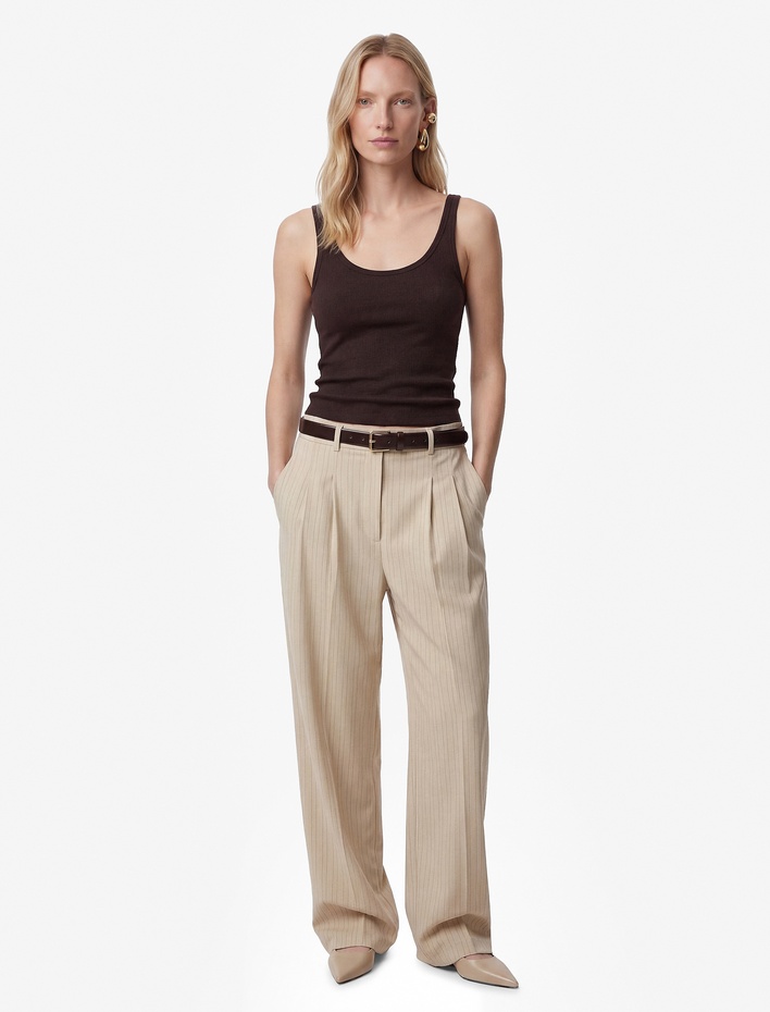  Regular Fit Yüksek Bel Geniş Paça Viskon Pileli Pantolon