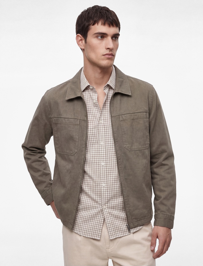  Regular Fit Uzun Kollu Cepli Klasik Yaka Gabardin Fermuarlı Gömlek