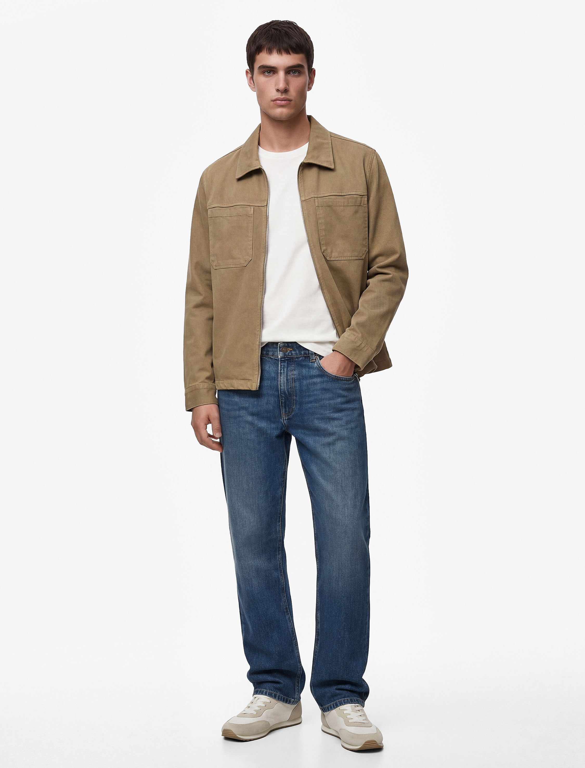 Regular Fit Uzun Kollu Cepli Klasik Yaka Gabardin Fermuarlı Gömlek