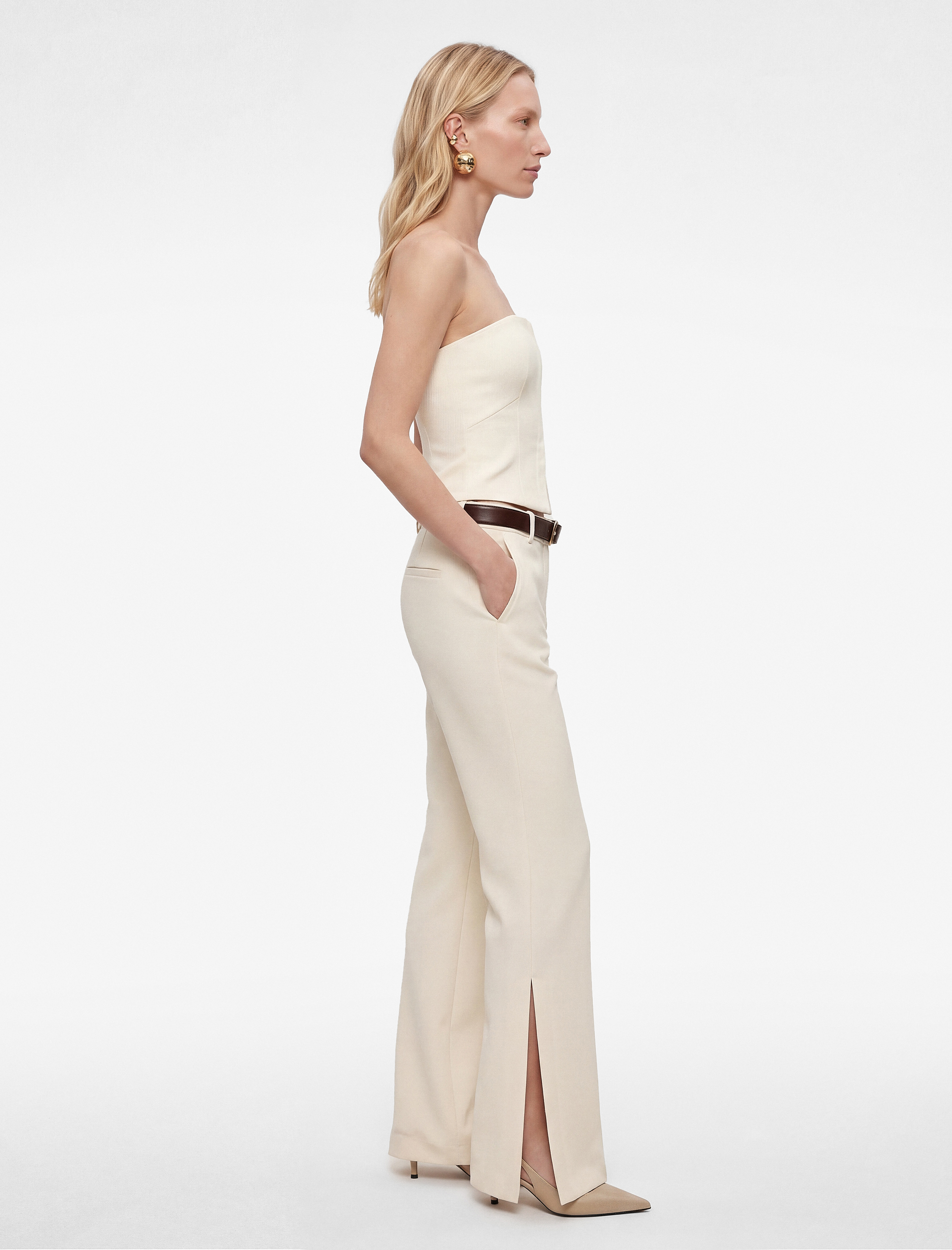 Cepli Viskon Karışımlı Yırtmaç Detaylı Yüksek Bel Geniş Paça Pantolon - Görsel 2