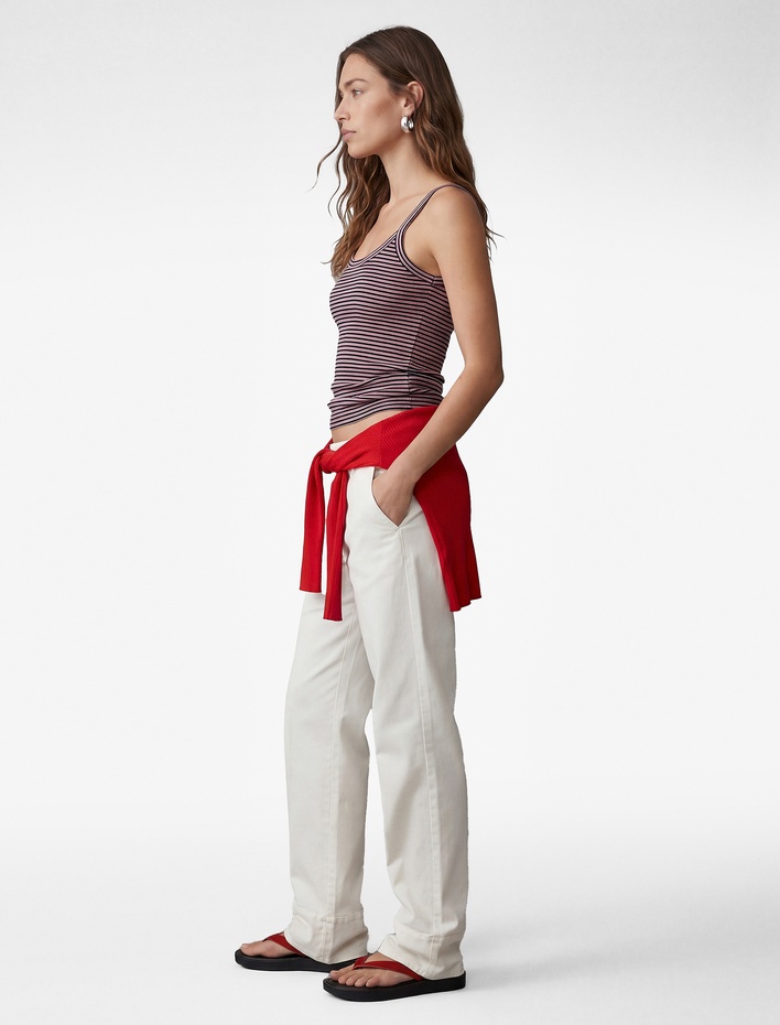  Pamuklu Çizgili İnce Askılı Üst