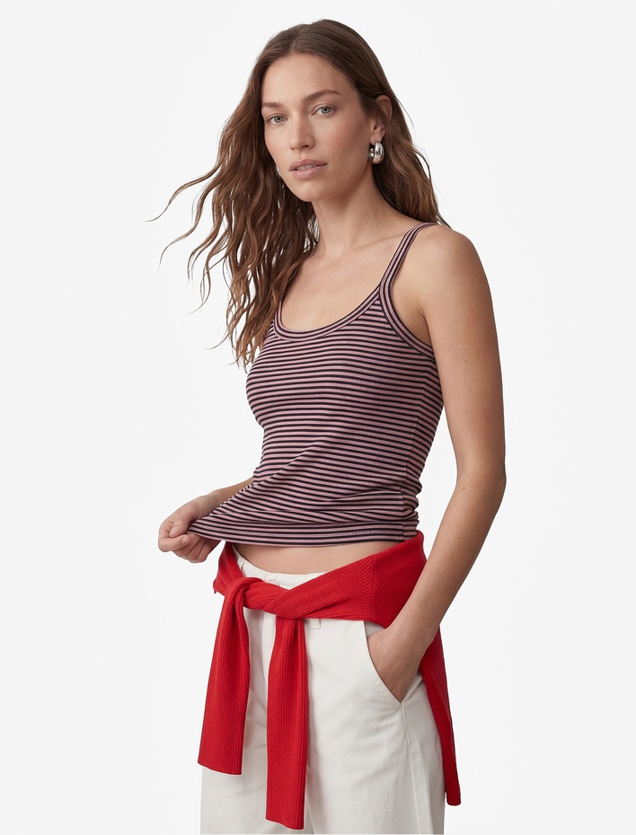  Pamuklu Çizgili İnce Askılı Üst