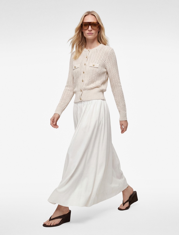  Düğmeli Uzun Kollu Bisiklet Yaka Ajurlu Triko Hırka