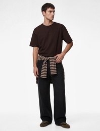 Bisiklet Yaka Rahat Kalıp Viskon Karışımlı Tok Scuba Kumaş Kısa Kollu Tişört