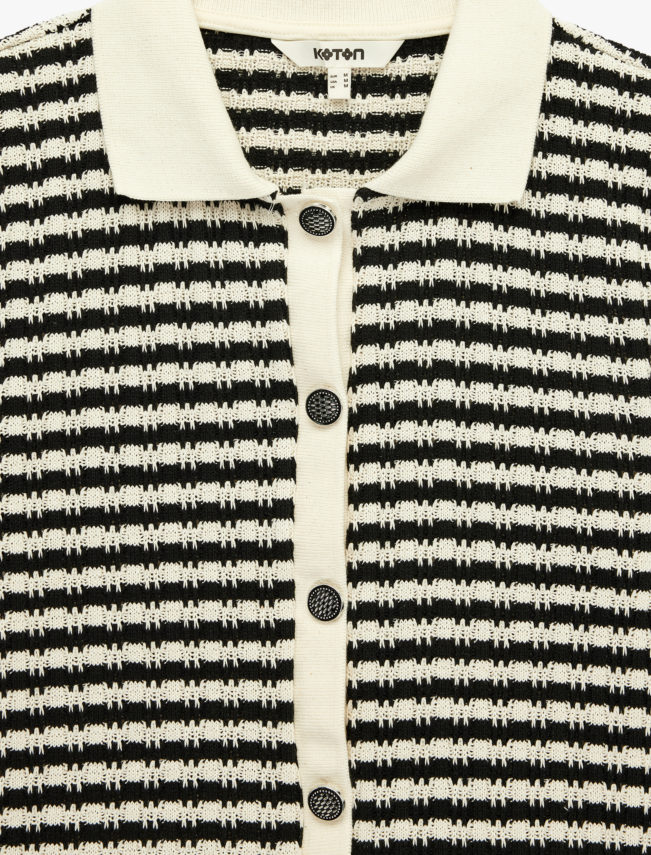   Slim Fit Düğmeli Polo Yaka Kısa Kollu Çizgili Triko Hırka