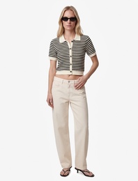 Slim Fit Düğmeli Polo Yaka Kısa Kollu Çizgili Triko Hırka