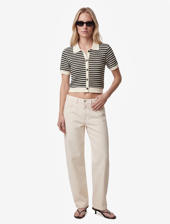  Slim Fit Düğmeli Polo Yaka Kısa Kollu Çizgili Triko Hırka