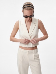 Cepli Düğmeli Kruvaze Blazer Yelek