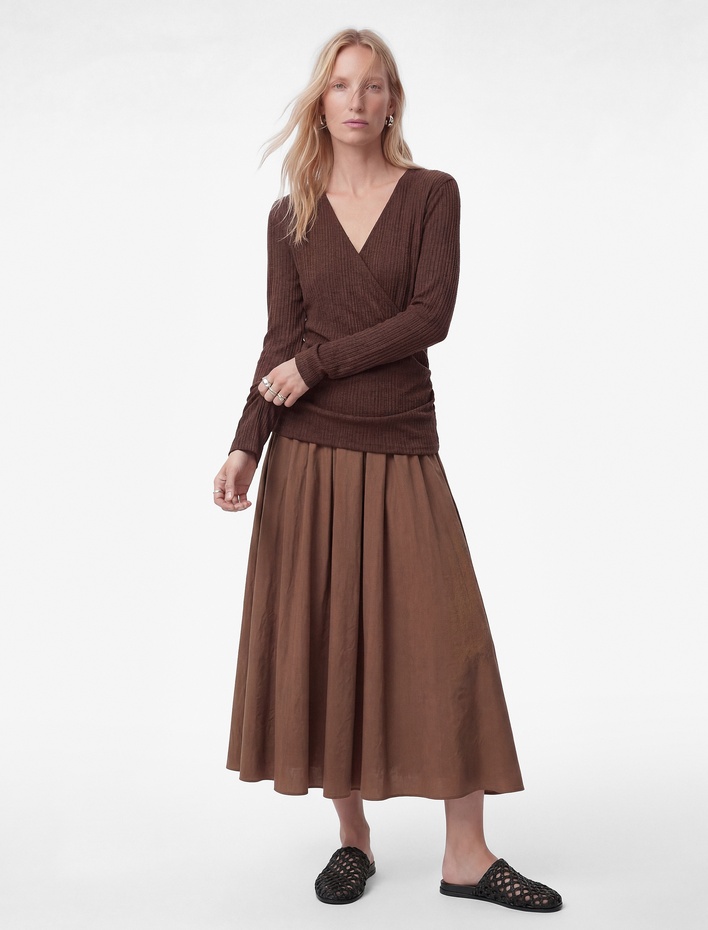  Modal Kumaş Beli Lastikli Midi Kloş Etek