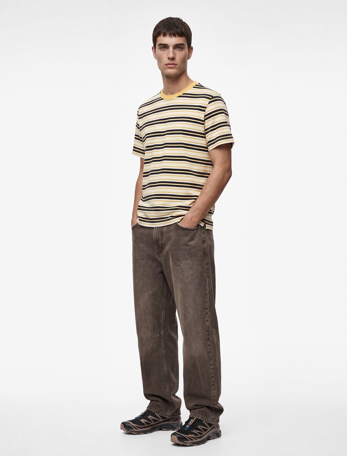  Regular Fit Kısa Kollu Bisiklet Yaka Pamuklu Çizgili Tişört