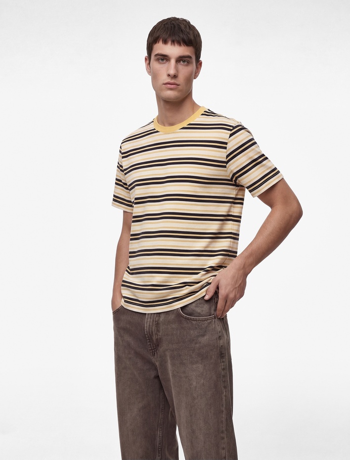  Regular Fit Kısa Kollu Bisiklet Yaka Pamuklu Çizgili Tişört
