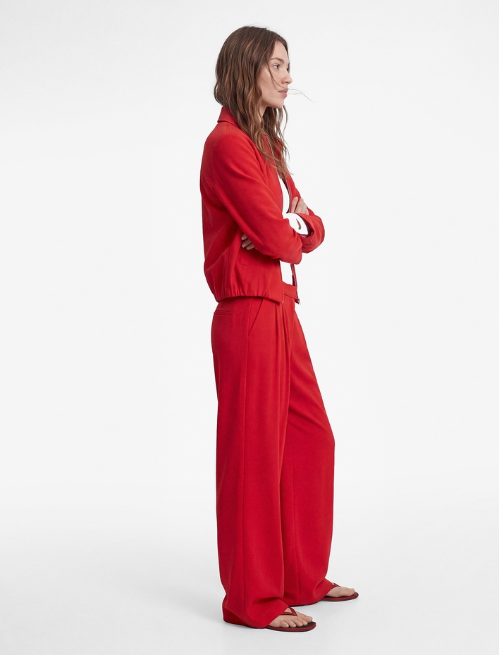  Pile Detaylı Cepli Düz Geniş Paça Palazzo Pantolon