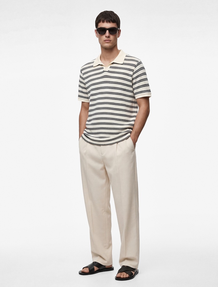  Regular Fit Kısa Kollu Polo Yaka Çizgili Tişört