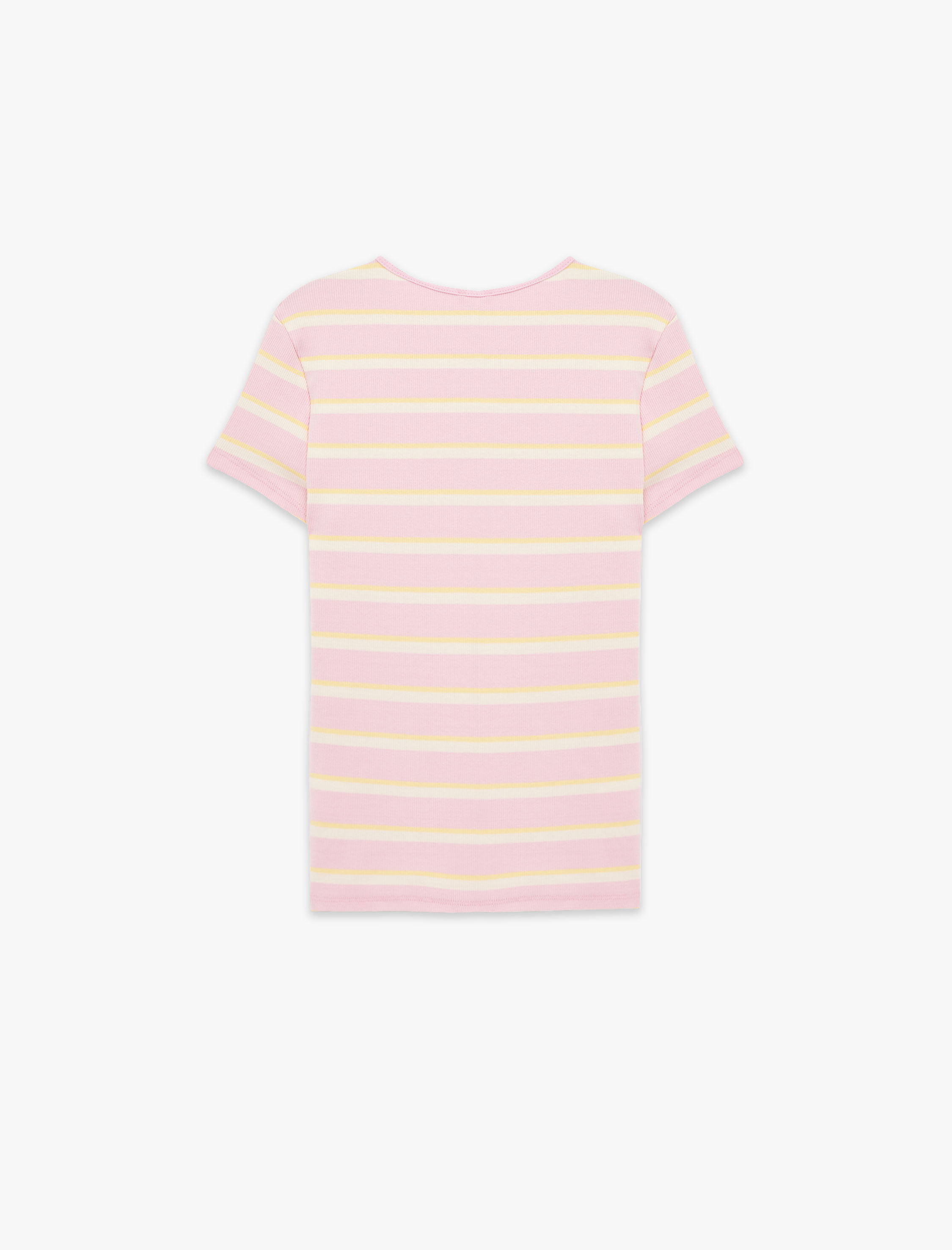   Çizgili Pamuklu Bisiklet Yaka Kısa Kollu Slim Fit Tişört