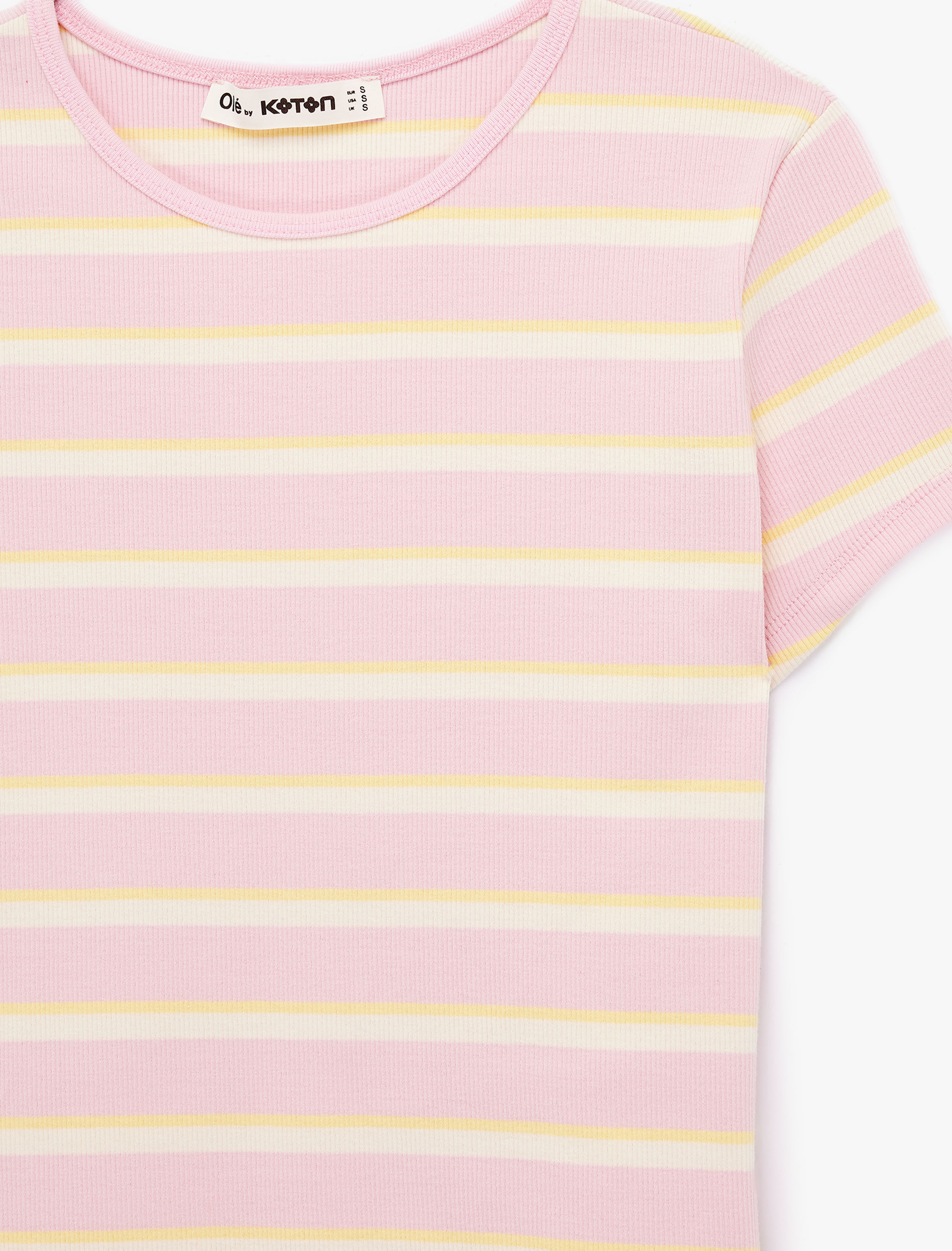   Çizgili Pamuklu Bisiklet Yaka Kısa Kollu Slim Fit Tişört