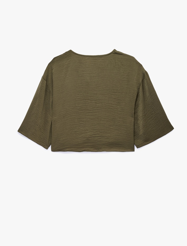  Rahat Kalıp Bağlamalı Yuvarlak Yaka Kısa Kollu Bluz