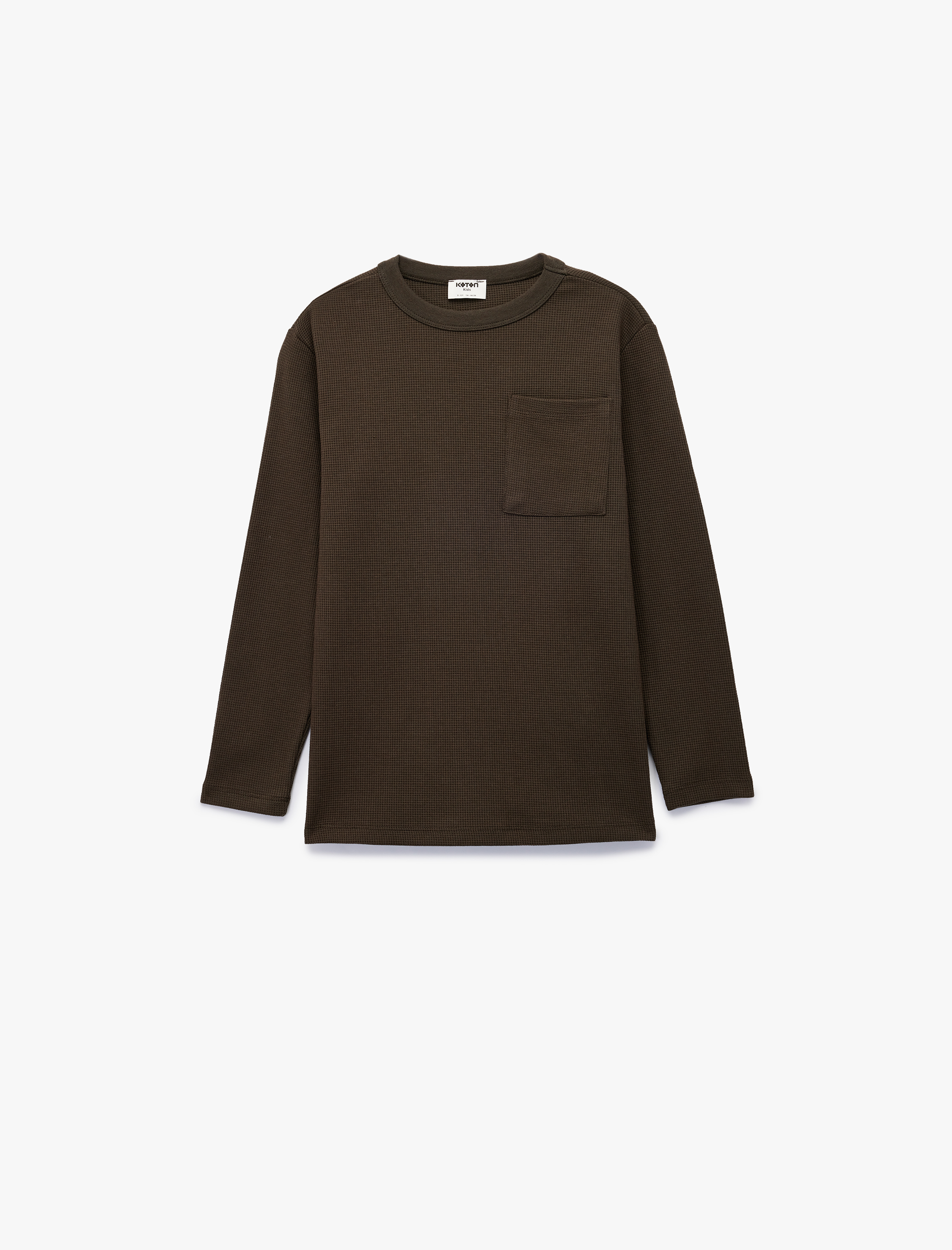  Erkek Çocuk Cep Detaylı Dokulu Bisiklet Yaka Uzun Kollu Tişört