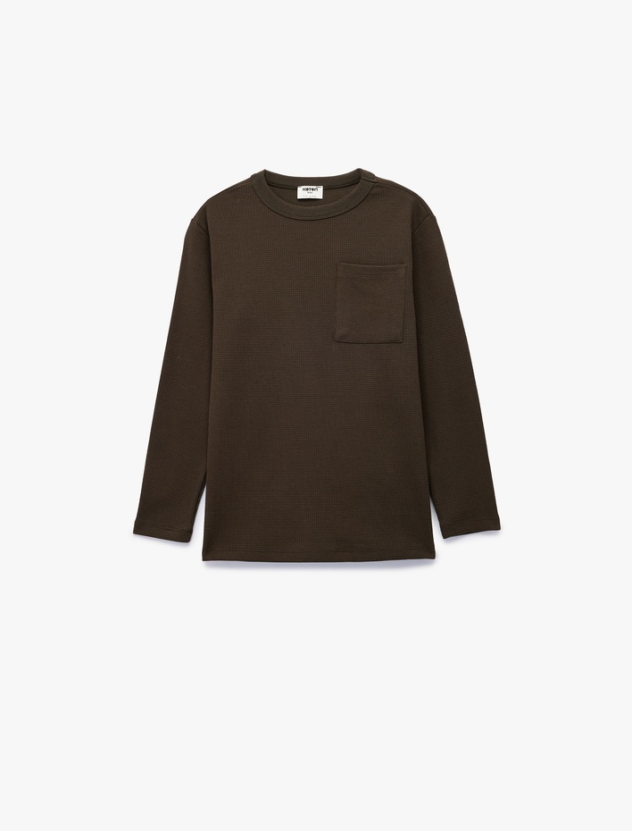 Erkek Çocuk Cep Detaylı Dokulu Bisiklet Yaka Uzun Kollu Tişört