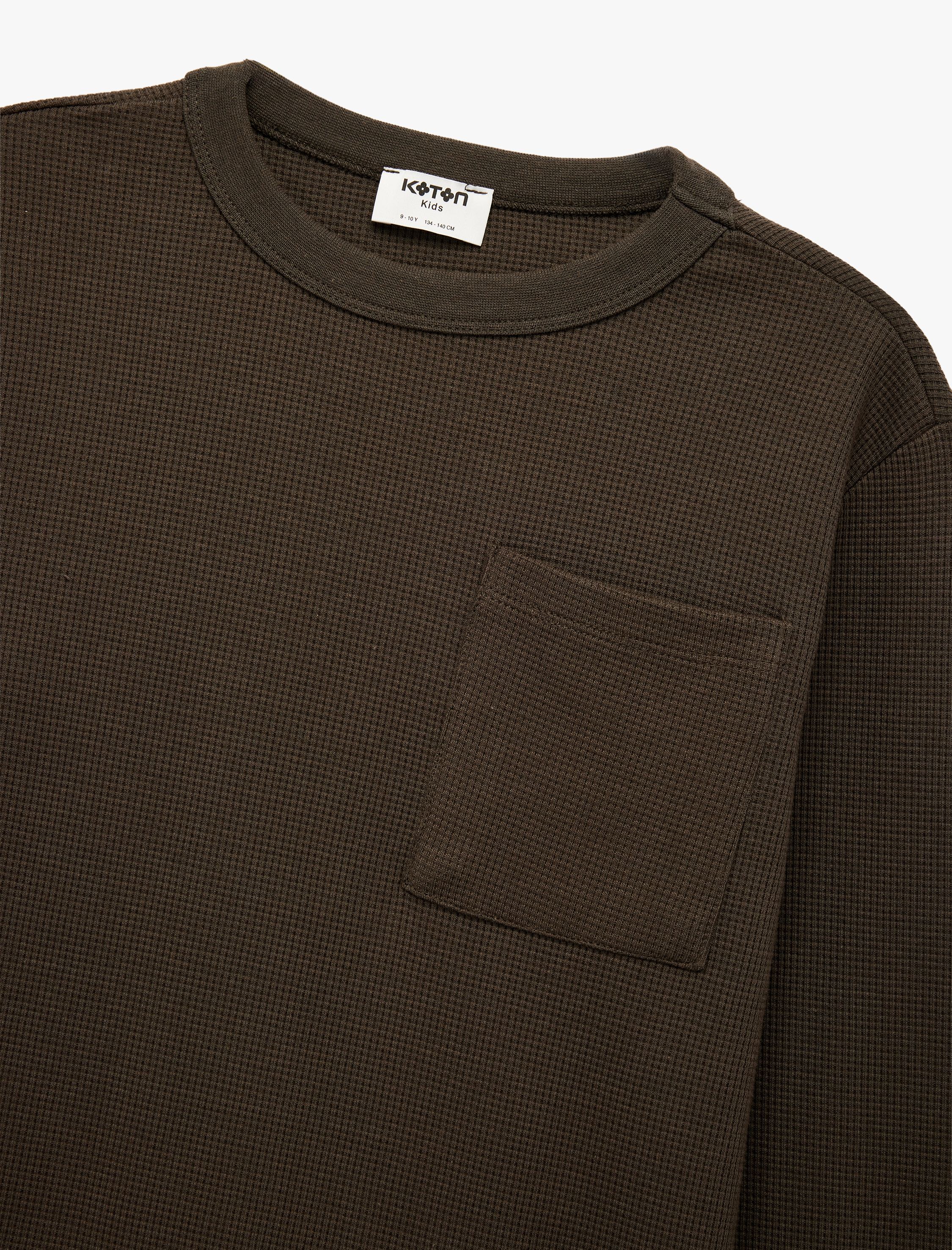  Erkek Çocuk Cep Detaylı Dokulu Bisiklet Yaka Uzun Kollu Tişört