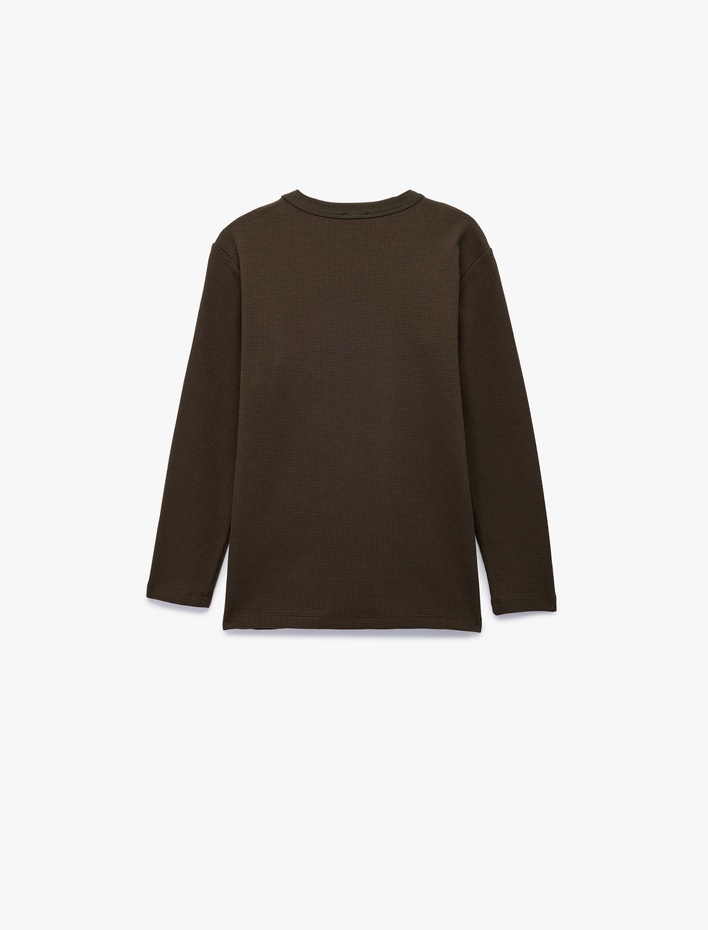 Erkek Çocuk Cep Detaylı Dokulu Bisiklet Yaka Uzun Kollu Tişört