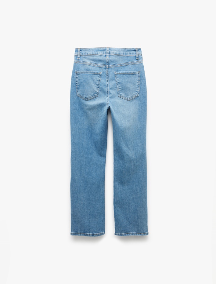  Yüksek Bel Kısa İspanyol Paça Jean Pantolon - Flare Jeans