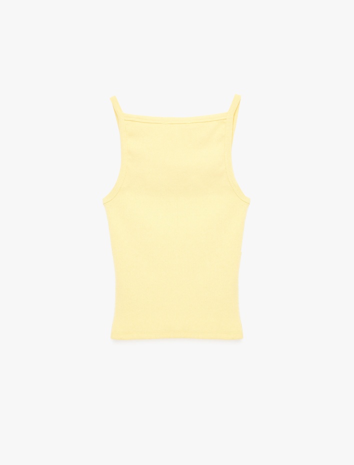  Slim Fit Ribanalı Kolsuz Kare Yaka Bluz