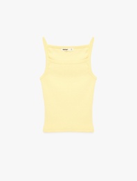 Slim Fit Ribanalı Kolsuz Kare Yaka Bluz