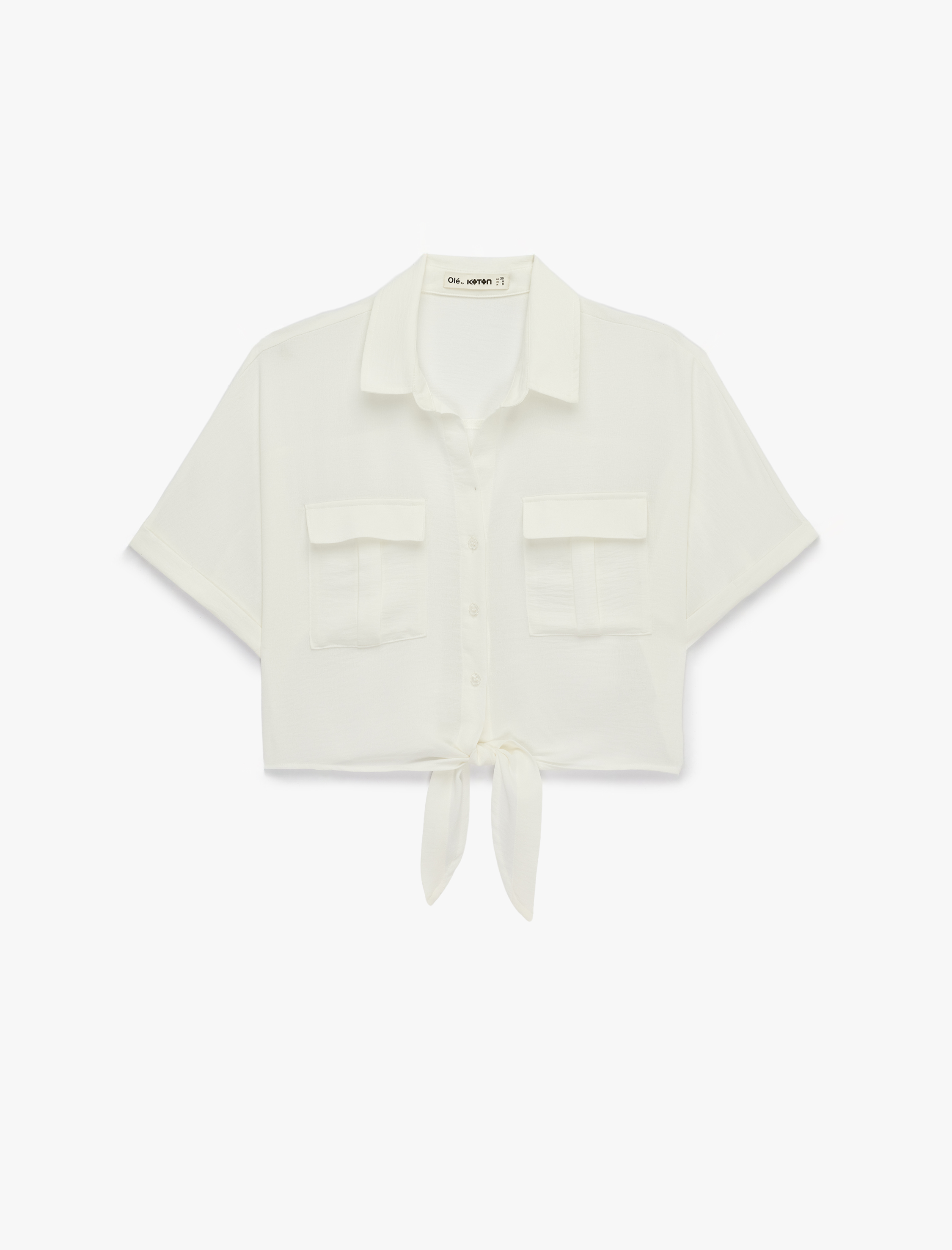   Aerobin Kumaş Rahat Kalıp Kısa Kollu Bağlama Detaylı Cepli Yazlık Gömlek