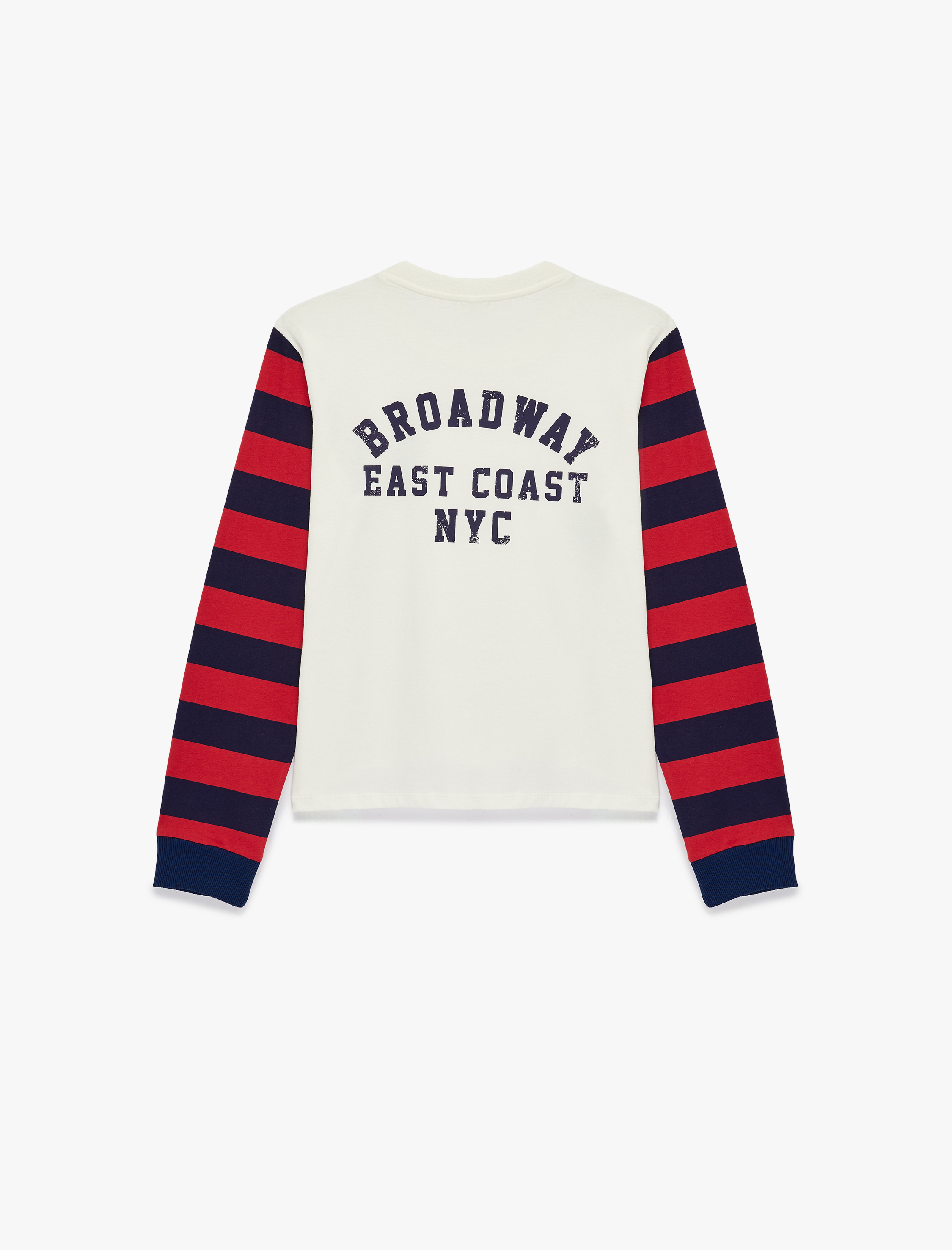   Pamuklu Uzun Kollu Bisiklet Yaka Arkası Baskılı Çizgili Tişört