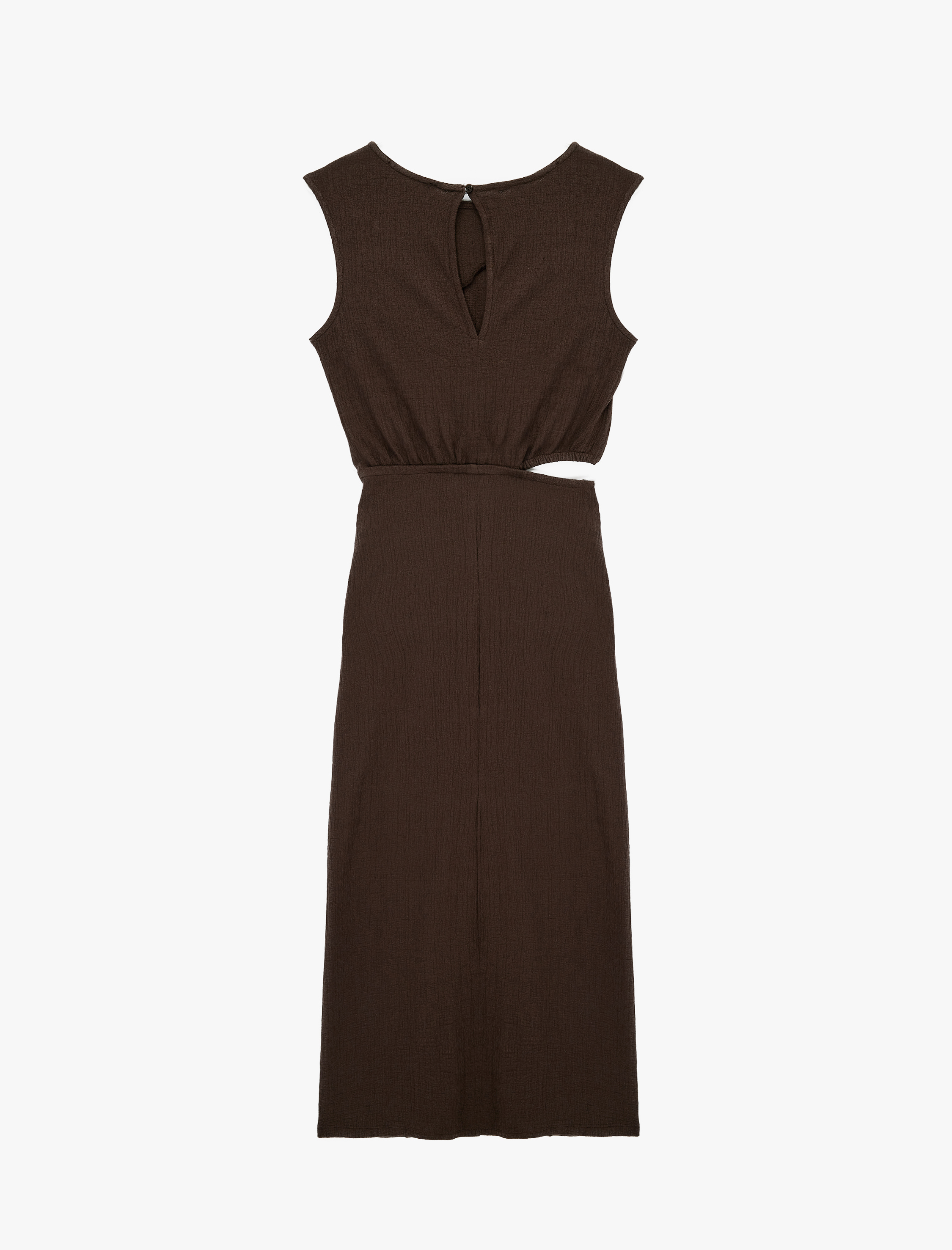   Pamuklu Pencere Detaylı Kolsuz Bisiklet Yaka Midi Slip Elbise